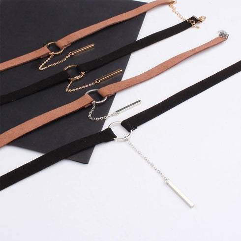 JczR.Y Fahion Wide Leather Choker Necklace Gold Silver Long Chain Bar Pendant Collar for Women Girls...