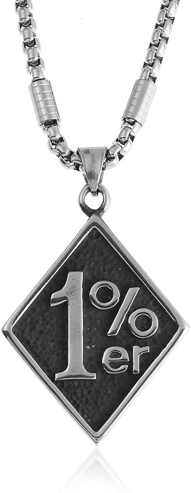BLEUM CADE Men's Cool 316L Stainless Steel 1% er Pendant Necklace,Black Natural Agate Stone Chain 28"...
