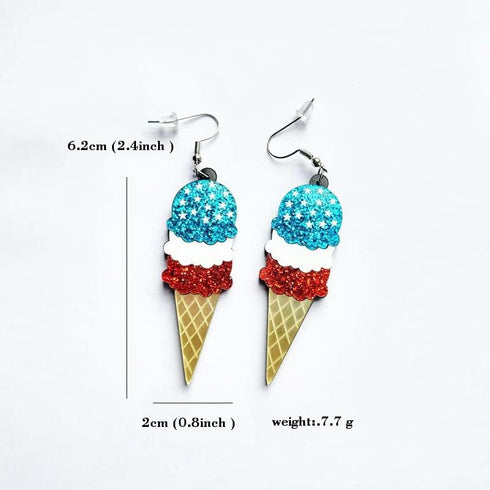 Earrings 4th of July Earrings for Women Acrylic American Flag Star Dangle Earrings Independence Day Party Jewelry Set Gifts Double Sided Ice-cream...