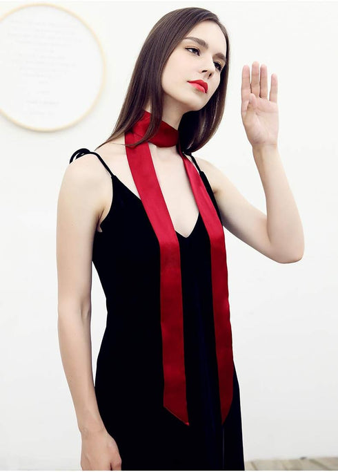 SilRiver Women's Silk Satin Skinny Scarf Long Necktie Sash Tie Headdress Fashion Accessories...