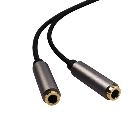REXUS Grey 3.5mm Y Splitter Stereo Audio Cable 4-Pole Male to 2 Female for Headphone, Headset Splitter Adapter Extension Aux Cable, Compatible Mob...