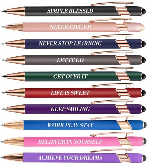 Inspirational Quotes Ballpoint Pen 2-in-1 Touch Screen Stylus Retractable Ballpoint Pens with Stylus Tip, 1.0 mm Black Ink,10 Count/Mixcolor...