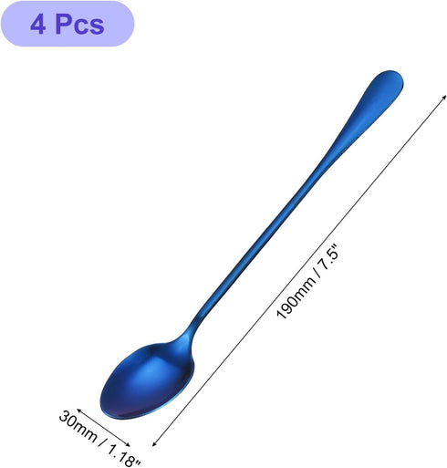 uxcell Set of 4 Long Handle Spoon, 7.5-Inch Stainless Steel Ice Cream Spoon Cocktail Stirring Spoons Coffee Spoons for Mixing, Beverage, Coffee (B...