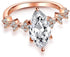 Rose Gold Plated Marquise Cut Clear Cubic Zirconia Engagement Band Ring for Women, Simulation Diamond Halo Wedding Ring (US Size 9)...