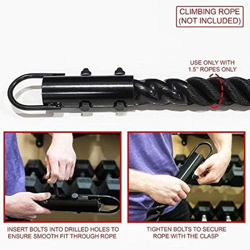1.5in Climbing Rope Clamp?1 1/2 Rope Climb Workout Rig Attachment Hook for 1.5" Rope Clasp Garage Gym Fitness Equipment with Carabiner Eyehook Str...