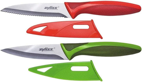 Zyliss Classic Paring Knife Set with Sheath Cover - Precision Knife for Cutting, Slicing & Peeling - Small Culinary 3 ¼” Paring Knife & 3 ¾” Serra...
