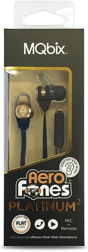 MQET39GLD AeroFones Platinum2 Secure-Fit Earphones with Tangle-Free Flat Cable, Mic Gold...