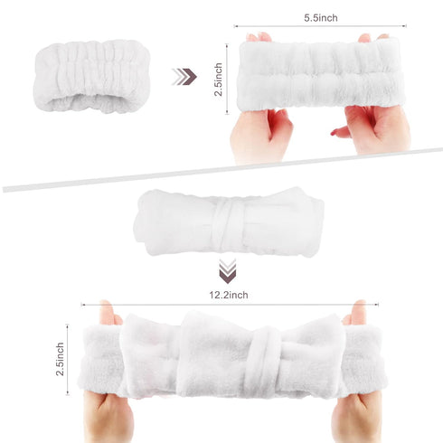 3 Pack Spa Headband and Wrist Washband Face Wash Set,Reusable Soft Makeup Headband Fleece Skincare Headbands for Washing Face Shower (White)...
