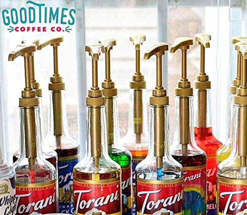 Gold Coffee Syrup Pump for 750 ml Bottles (Pack of 6) Fits Upouria, Torani, DaVinci, Jordans Skinny Syrups, and (Monin 1 Liter Plastic Bottles Onl...