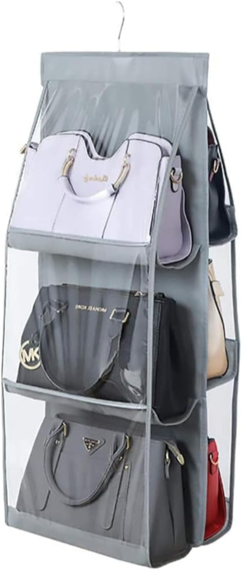 HAN SHENG 1 Pc 6 Pockets Hanging Purse Handbag Organizer Clear Hanging Shelf Bag Collection Storage Holder Purse Bag Wardrobe Closet Space Saving ...