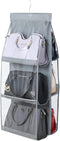 HAN SHENG 1 Pc 6 Pockets Hanging Purse Handbag Organizer Clear Hanging Shelf Bag Collection Storage Holder Purse Bag Wardrobe Closet Space Saving ...