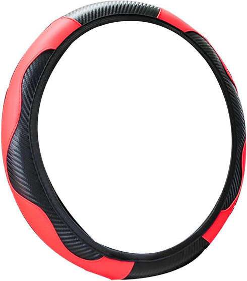 Car Steering Wheel Cover, Microfiber PU Leather Elastic Carbon Fiber Auto Steering Wheel Protector, 15 Inch Breathable Anti-Slip for Women Men, Ca...