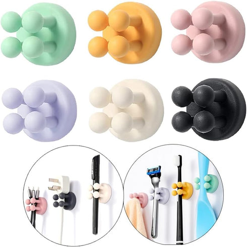 Silicone Toothbrush Holders - 6 Pcs Razor Hooks Adhesive Wall Mounted for Hanging Towel Key Plug Cable, Utility Decoration Hook Stick to Dorm Room...