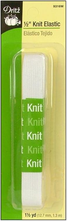Dritz PRY-9316W 9316W Knit Elastic, White, 1/2" x 1-1/2yd...