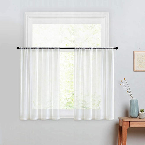 MRTREES Sheer 34 x 24 in Curtain Tiers Off White Bathroom Short Sheer Voile Cafe Rod Pocket 2 Panels Half Window Curtains...