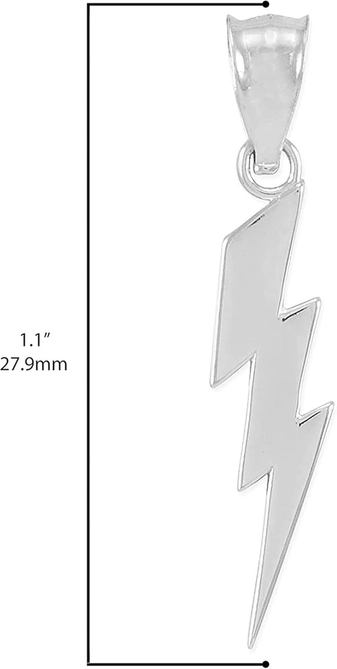 High Polish 925 Sterling Silver Lightning Bolt Charm Pendant Necklace, 16"...