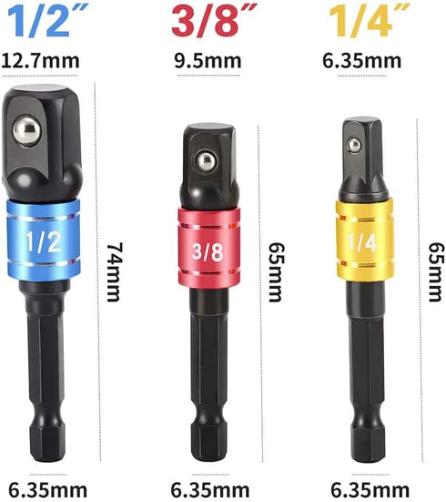 6 Pieces Impact Grade Socket Adapter/Extension Set Turns Power Drill Into High Speed Nut Driver Torque Impact Drill Bit Socket Wrench. 1/4", 3/8",...