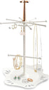 Jewelry Holder Organizer, Jewelry Display Stand with Metal Round Ring Tray, Necklace Earring Bracelet Tower Display Rack Hanging Storage Tree (IVO...