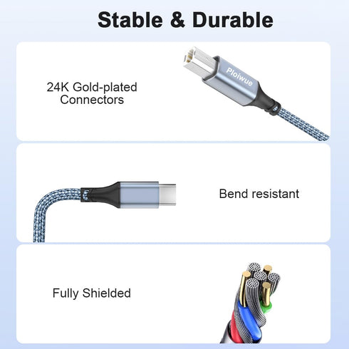 USB B to USB C printer cable 1m ?3.3 FT ? with USB A to USB C female adapter,USB C to USB-B compatible with MacBook Pro/Air, Yamaha piano keyboard...