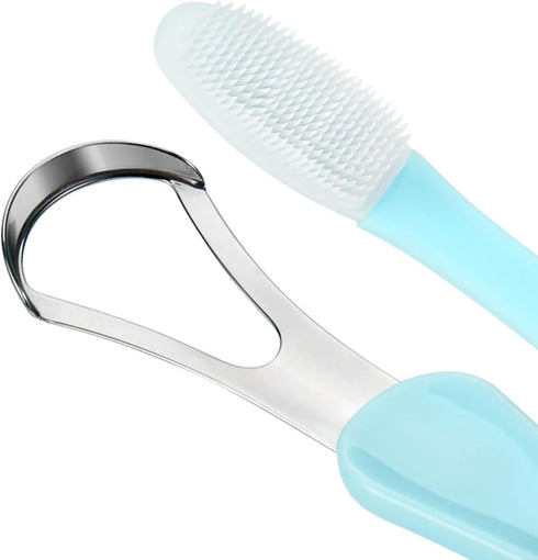 Tongue Scraper & Tongue Brush Set,Tongue Cleaner with Travel Case for Adults & Kids,Oral Care Hygiene Essentials (2pcs,Blue+Purple)...