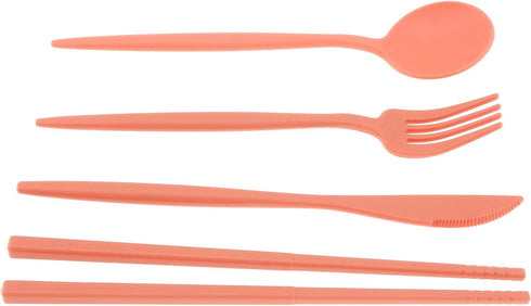 OriGlam Wheat Straw Cutlery Set,Portable Utensils Cutlery Reusable Travel Utensil Flatware Set Spoon Fork Knife Chopstick Set (red)...