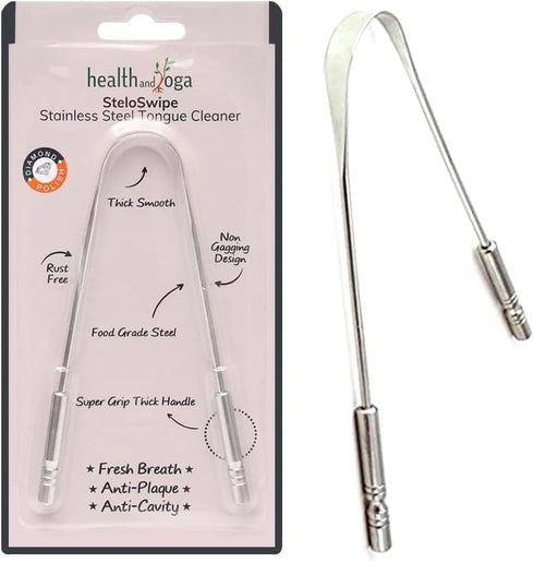 HealthAndYoga™ Tongue Cleaner Scraper with Storage Bag - Hygienic, Surgical Grade, Non-Synthetic Grip – Sterilizable Tongue Brush Cleaner (Surgica...