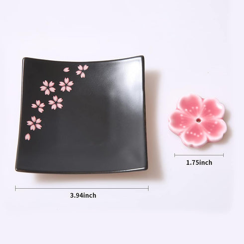 Japanese Ceramic Handmade Cute Cherry Blossom Incense Stick Holder or Incense Burner Holder, Unique Ash Catcher Inscent Tray and Decorative Gift, ...