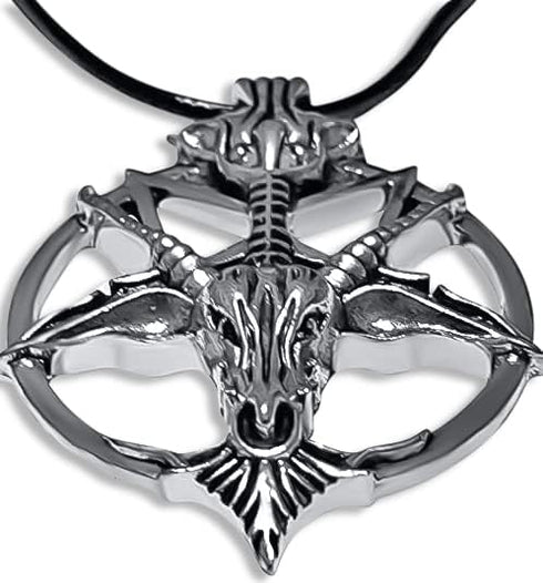 STAINLESS STEEL (2023) Inverted Pentagram Sabbatic Goat Head Pendant Necklace Baphomet LaVeyan Inverted Pentacle LaVey Satainism Adjustable Double...