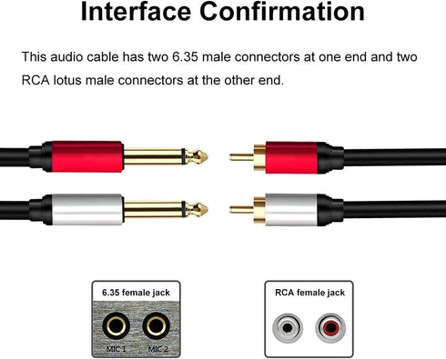 2 x 6.35 mm to 2RCA Cable,Dual 1/4 inch TS Stereo Jack Male to 2 RCA Male Stereo Audio Cable Splitter Adapter (12ft/4m, Black)...