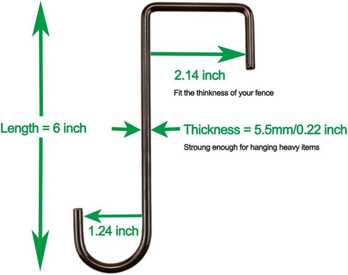 HiGift 8 Pack Vinly Fence Hooks, 2 x 6 inch Patio Brown Powder Coated Steel Fence Hangers for Hanging Plants, Planters, Bird Feeders, Lights...