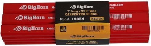 Big Horn 19854 7" Long x 9/16" Wide Carpenter's Pencil - 12/Pack...
