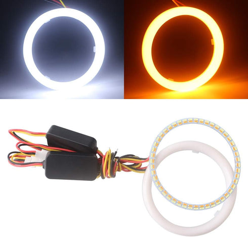 Qasim 1-Pair 80MM White+Amber Switchback 102SMD 4014 LED Halo Ring Angel Eyes Led Lights 12V...