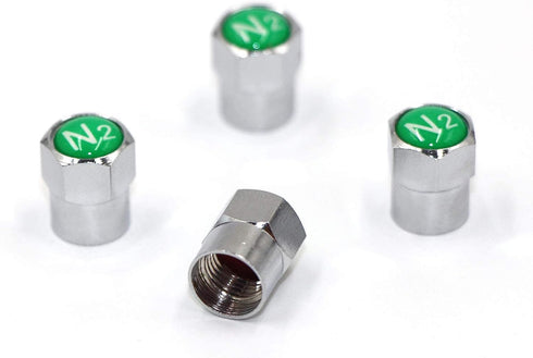 Chrome Plated Brass Valve Stem Caps N2 Nitrogen Sign Logo on The Top, 4 pcs Pack...