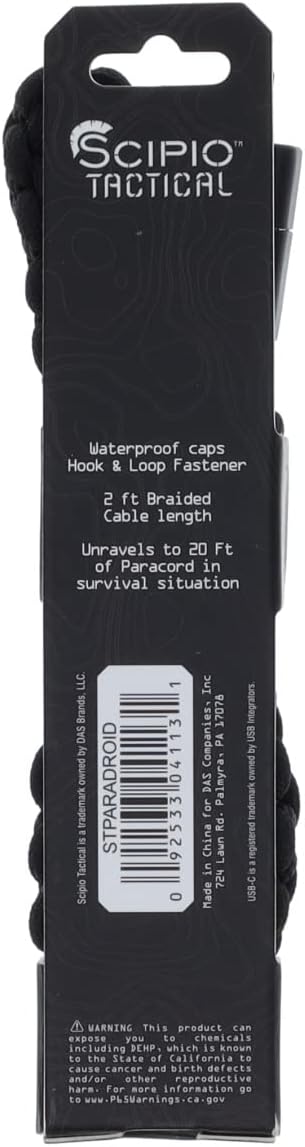 Scipio STPARADROID 2Ft Paracord Cell Phone Charging Cord Micro and USB-C(R) to USB Cable - 20ft Survival Cable Gamer Charging Cord Android Power C...