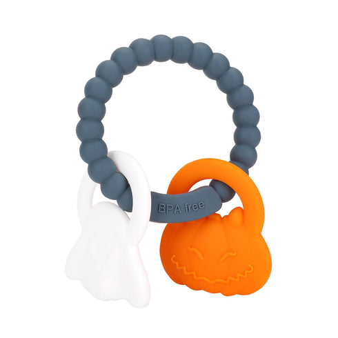 Silicone Teething Ring Toy, Halloween Baby Teether Toys with Rattles Pumpkin and Ghost, Sensory Chew Toys for Babies 3-6-12 Months to Soothe Sore ...