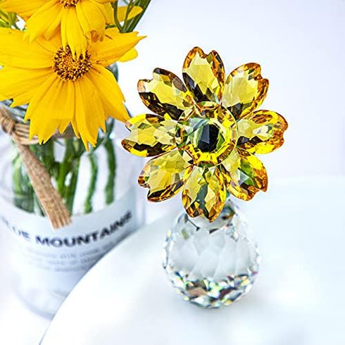 Qf QFkris Crystal Sunflower Figurine Table Crystal Flower Collectible Ornament Home Decoration Souvenir Gifts (Sunflower) for Women...