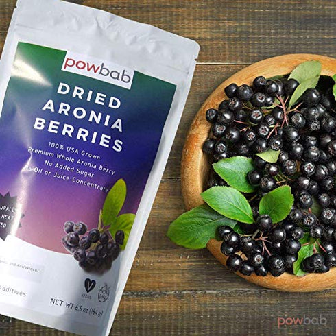 powbab Dried Aronia Berries from 100% USA Grown Organic Aronia Chokeberry. No Added Sugar. Not Freeze Dried, Not Frozen. Made in USA Whole Black C...