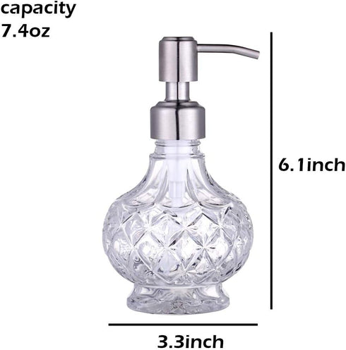 Soap Dispenser with Stainless Steel Pump, Clear Crystal Design, Vintage and Elegant, Refillable Liquid Hand Soap Dish Soap Dispensers for Bathroom...