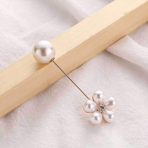 Faux Pearls Flower Lapel Stick Brooch Pin for Women Girls Crystal Cubic Zirconia Floral Pins Scarves Hat Suit Cardigan Tuxedo Tie Corsage Brooches...