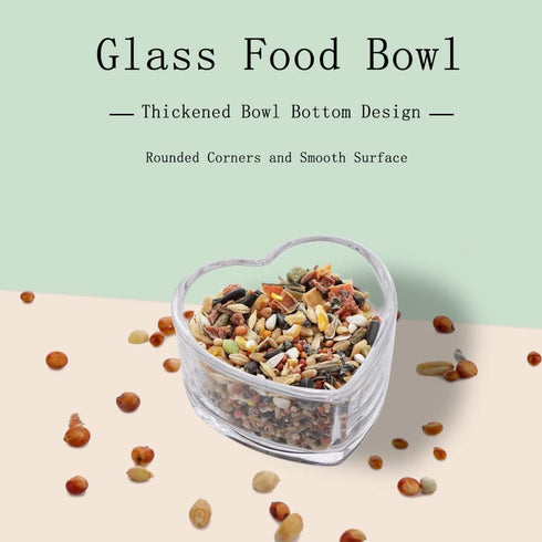 Hamster Transparent Glass Food and Water Dish Cute Heart-Shaped Feeding Bowl for Hamster Hedgehog Small Pet...