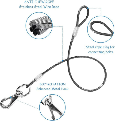 Chew Proof Dog Leash,2Pack Extension Metal Cable Lead,No Tangle Dual Dog Leashes,Multiple Leash for 2 Dogs,DHeavy Duty Dog Leash Extender for Coll...