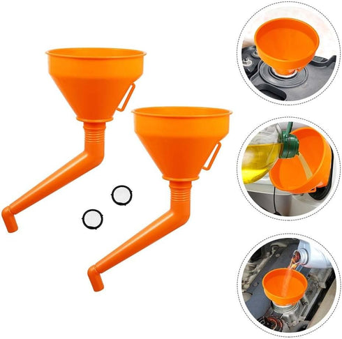 VICASKY 2pcs Angle Plastic Spill with Kerosene Oil Orange Motorcycle Fluids Neck Engine Long Extension Motorcycles Extension, Strainer Funnel Funn...