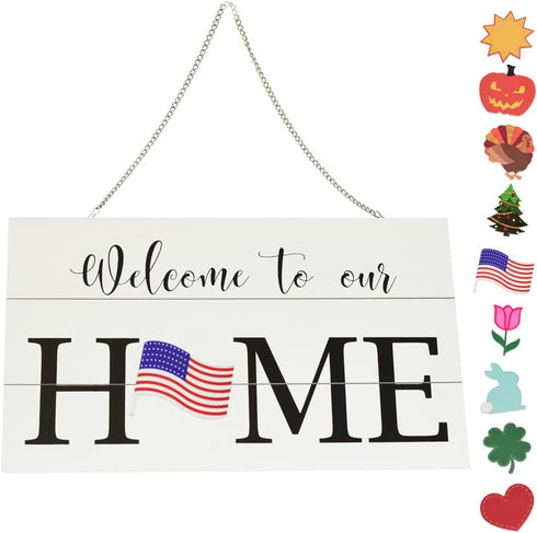 Door Sign Seasonal - Rustic Wood Door Hanging Holiday Sign - Welcome Sign for Front Door Porch - 9 Changeable Pieces Halloween, Christmas, Thanksg...