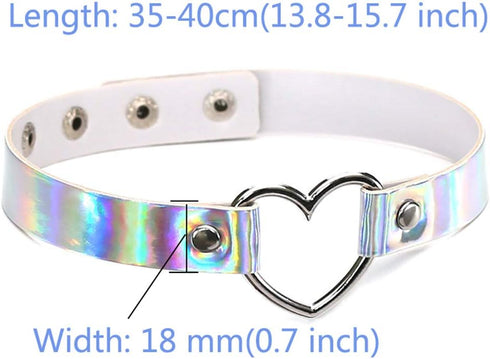 3PCS Heart Choker Necklace PU Leather Goth Choker Collar with Heart Punk Fluorescence Collar Adjustable Size – Blue White Pink...