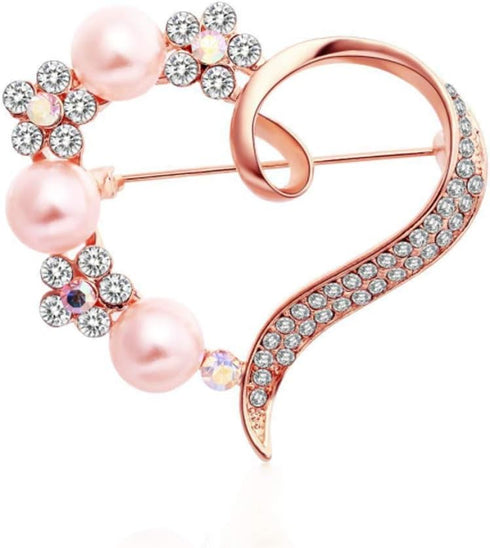 Heart Brooch For Women Cluster Pave Clear Crystal Love Heart Pearl Brooch Pin Wedding Party Clothes Accessories...