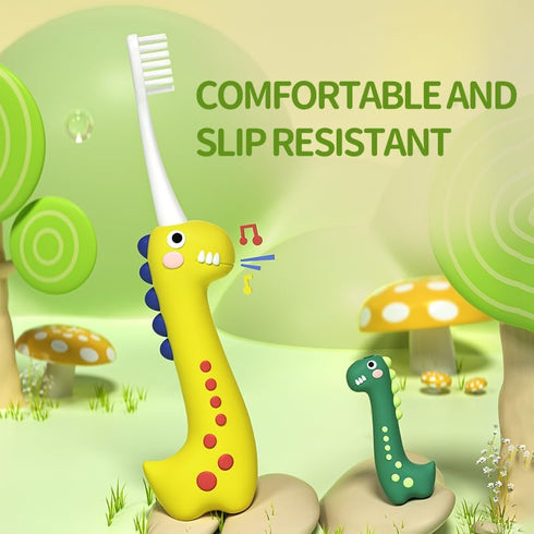 Dinosaur Kids Toothbrush, 0.12mm Soft Filament Toddler Toothbrush for Kids 6-12 Make Brushing Fun and Protect Kids Delicate Teeth (Yellow+Green+Or...