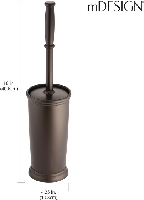 mDesign Toilet Bowl Brush and Holder - Covered Bathroom Toilet Brush - Standing Toilet Bowl Scrubber in Modern Holder - Compact, Space Saving, Dee...