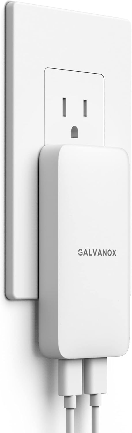 Galvanox Dual USB-C Flat Wall Charger - Fast Charging Ultra Slim Outlet Plug, Multi Port Type C for iPhone 13, 14, iPhone 15 Pro Max and Samsung G...