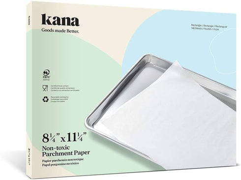 Kana 8 1/4" x 11 1/4" Parchment Paper -140 Pre-cut Sheets - For Cooking, Baking, Panini Press, Toaster oven, Food dehydrator...