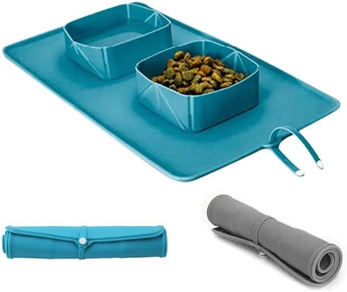Collapsible Dog Bowls (Roll-up). Dog Food and Cat Food Travel Food Bowls. Foldable and Portable Dog Food Bowls. Dog Food Mat and Cat Food Mat. Dog...